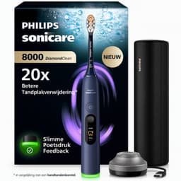 Productfoto van Philips Sonicare Next-Generation DiamondClean 8000 Elektrische Tandenborstel - Slimme Poetsdruksensor, Persoonlijke Coaching, Wittere Tanden & Gezonder Tandvlees - Donkerblauw - HX8311/13