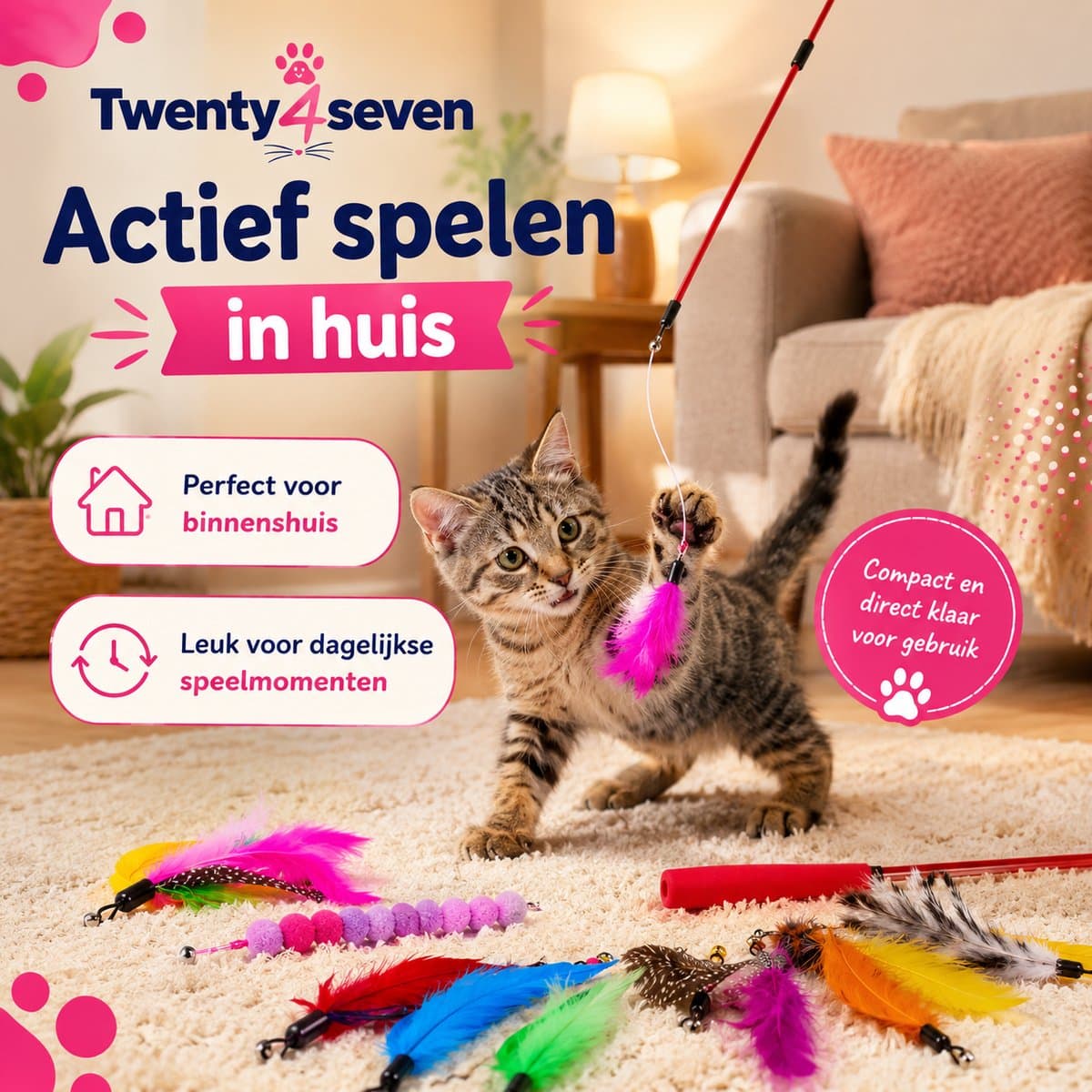 Twenty4seven® Kattenhengel Set - 12-Delig - Kattenspeeltjes met Veer - Kattenspeelgoed - Interactief & Intelligentie - Speelgoed voor Katten & Kittens thumbnail 3
