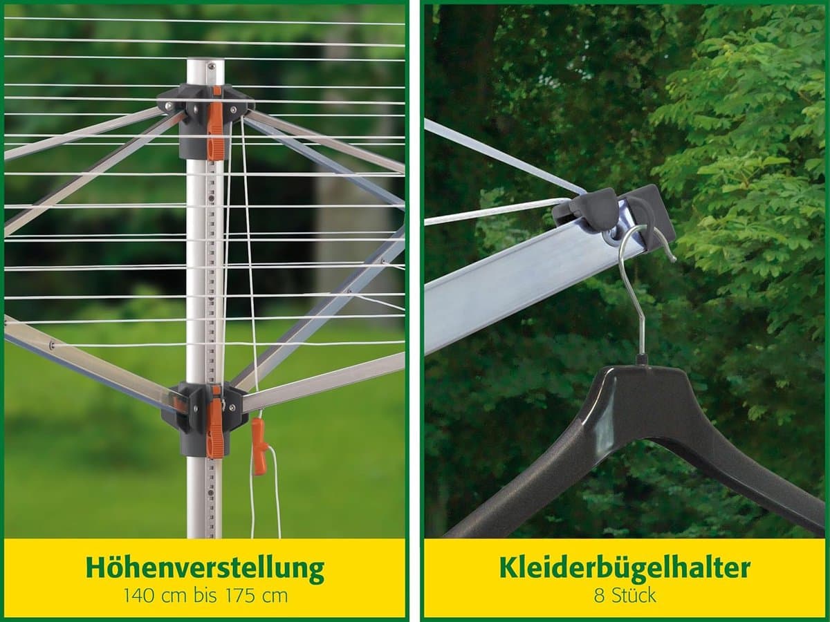 Droogmolen Comfort Plus - Waslijn molen - Kleding Drogen - Inclusief grondboor - 52 meter lijn - Zilverkleurig thumbnail 5