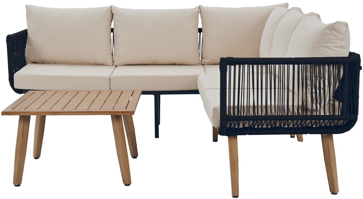 FloraGrace Loungeset - Sofa Met Salontafel - Weerbestendig Touwdesign Voor Tuin En Balkon - Olefin En Staal - Beige Zwart thumbnail 2
