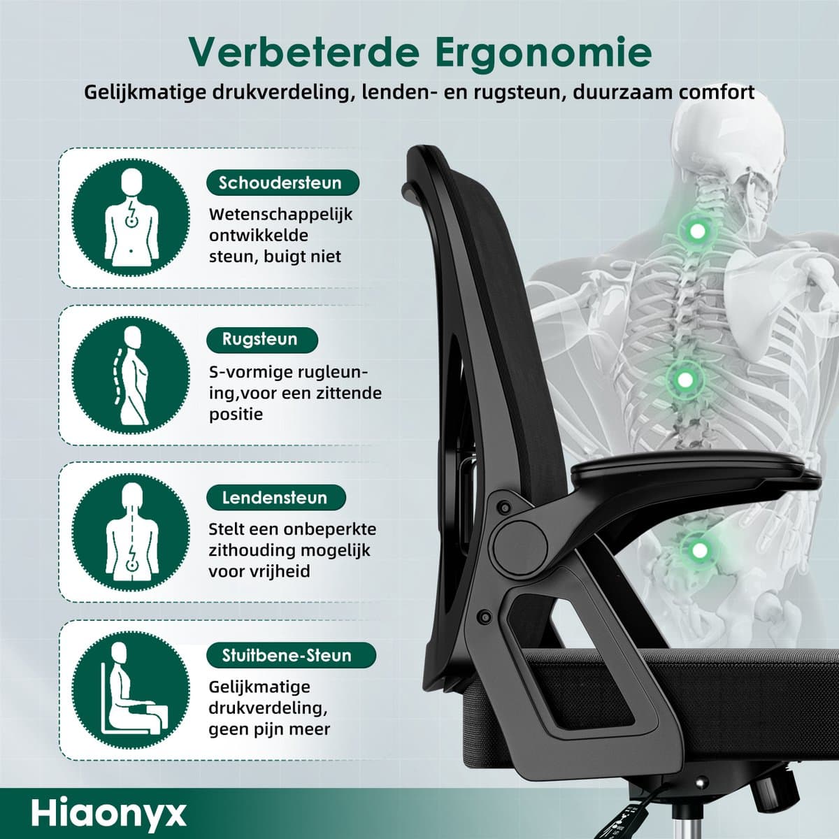 Hiaonyx Ergonomische Bureaustoel met Opklapbare Armleuningen thumbnail 2