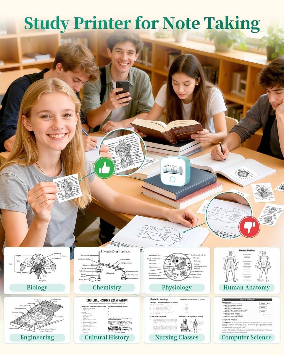 Mini Printer T02 - Smartphone Fotoprinter Bluetooth Thermische Printer - Draadloze Labelmaker & Stickerprinter - voor Cadeaus, Studienotities, Anatomische Diagrammen, Foto's - Zwart - 1 Set thumbnail 5