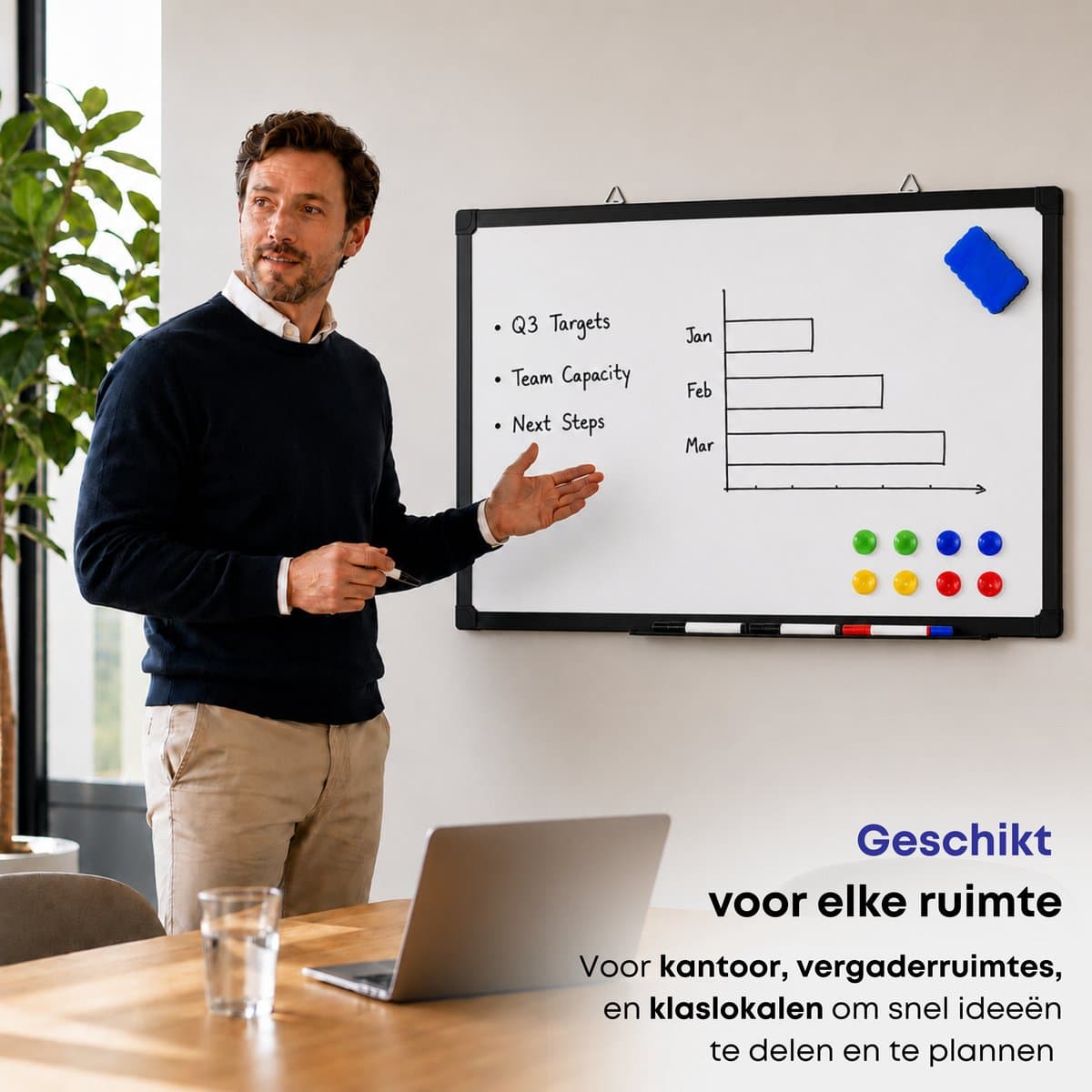 ACAZA Whiteboard - Magnetisch - 40 x 60 cm - Magneetbord - Weekplanner - Inclusief 8 Magneten, 4 Stiften, Wisser en Pennenbakje - Whiteboard Stiften - Weekplanner Whiteboard - Maandplanner - Magneten Whiteboard - Memobord thumbnail 3