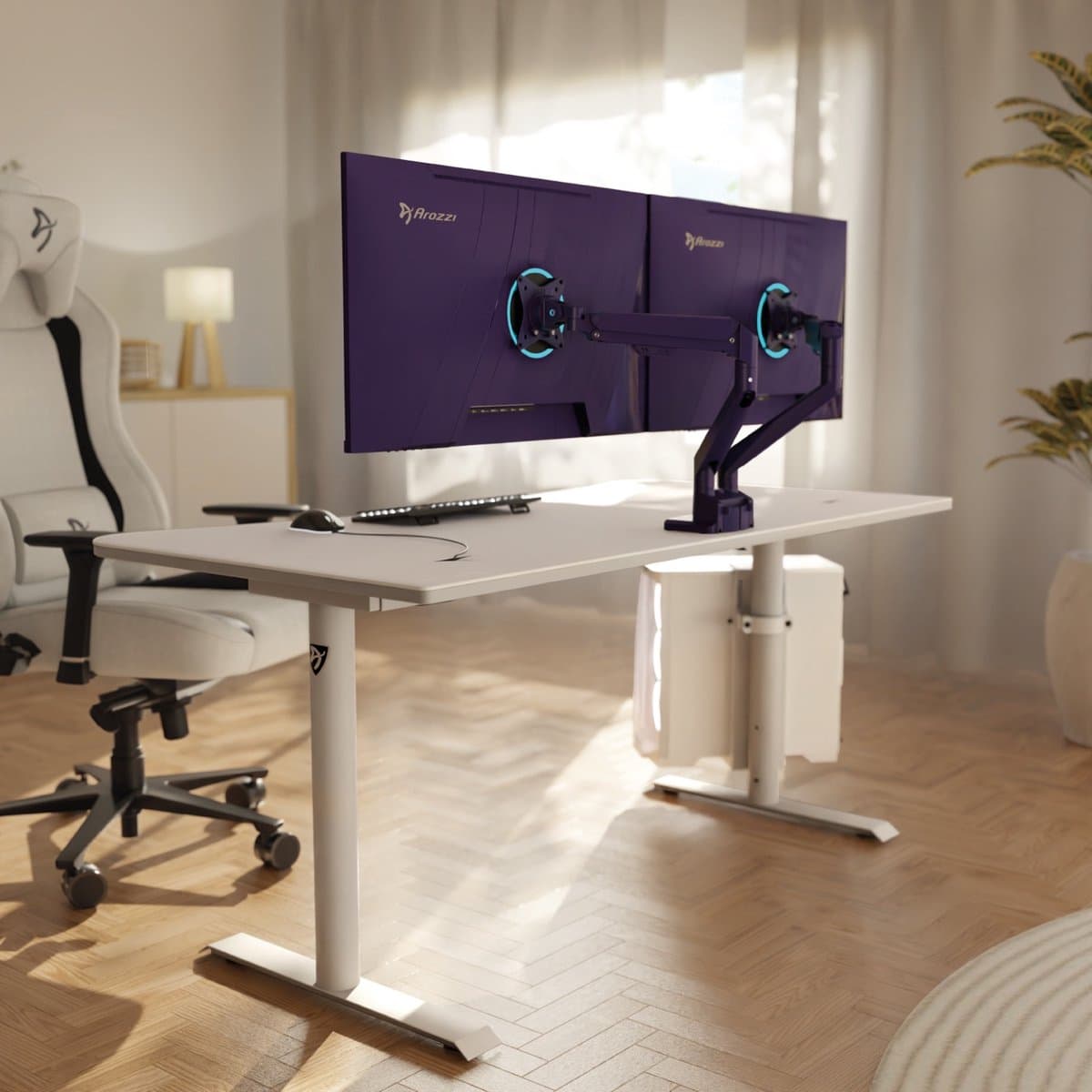 Arozzi Alzare Neo Dubbele Monitor Arm - Gasfeder - Kabelbeheer - 17" tot 34" - Paars thumbnail 6