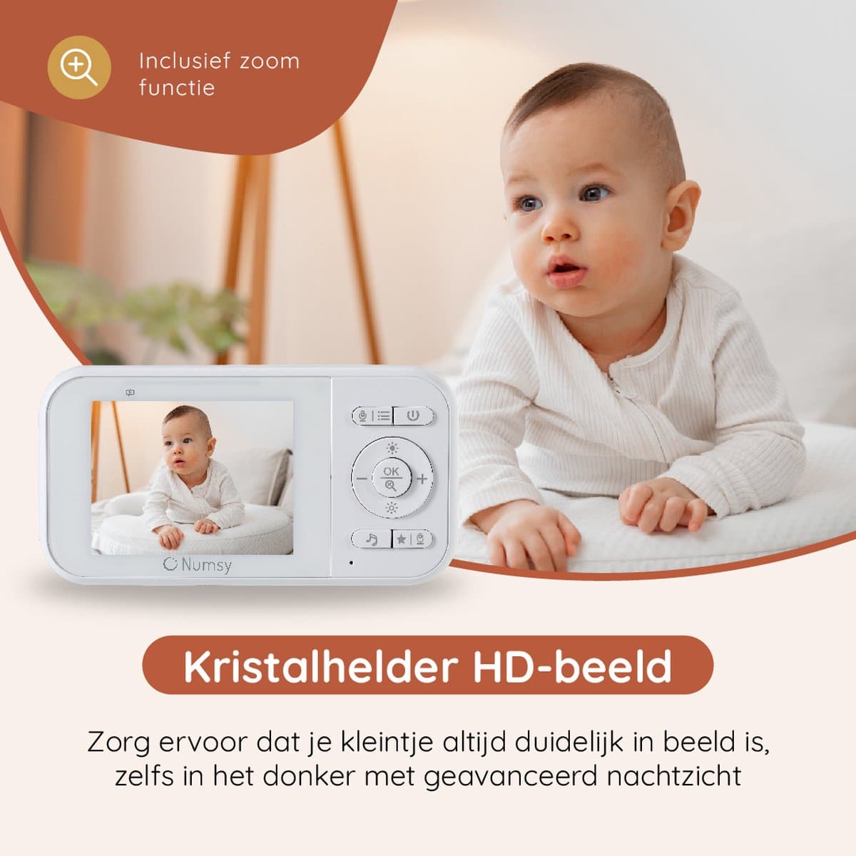 Numsy Babyfoon met Camera - Baby Monitor met VOX - Nachtzicht - Babyphone met Temperatuurweergave - Baby Monitor Uitbreidbaar tot 4 camera's thumbnail 3