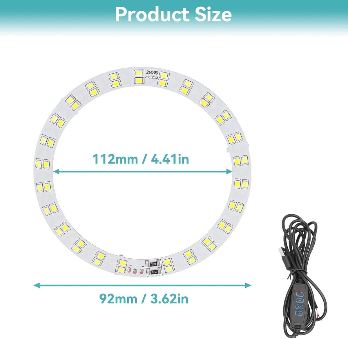 Set van 2 LED make-up lampen met 2 kleuren lichtringen, USB-aangedreven - 10W, Make-up verlichting voor make-up spiegel - 3V-5V - Koud en warm licht - Lichtplaat met verlichting. thumbnail 2