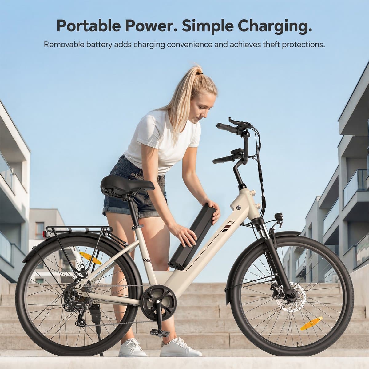 Touroll J2 ST Elektrische stadsfiets – Lage instap e-bike – 250W Motor – 45 Nm Koppel – 561,6Wh Accu – Tot 100 km Bereik – 7 Versnellingen – Voorvorkvering – Draagrek – StVZO Verlichting – Zwart thumbnail 4