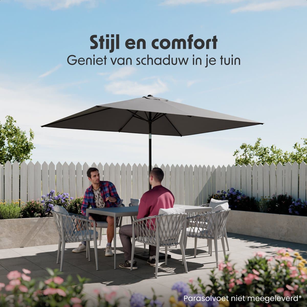 LifeGoods Parasol - Tuin - 200x300cm - 30° Kantelbaar - Waterdicht - UPF50+ - Donkergrijs thumbnail 2