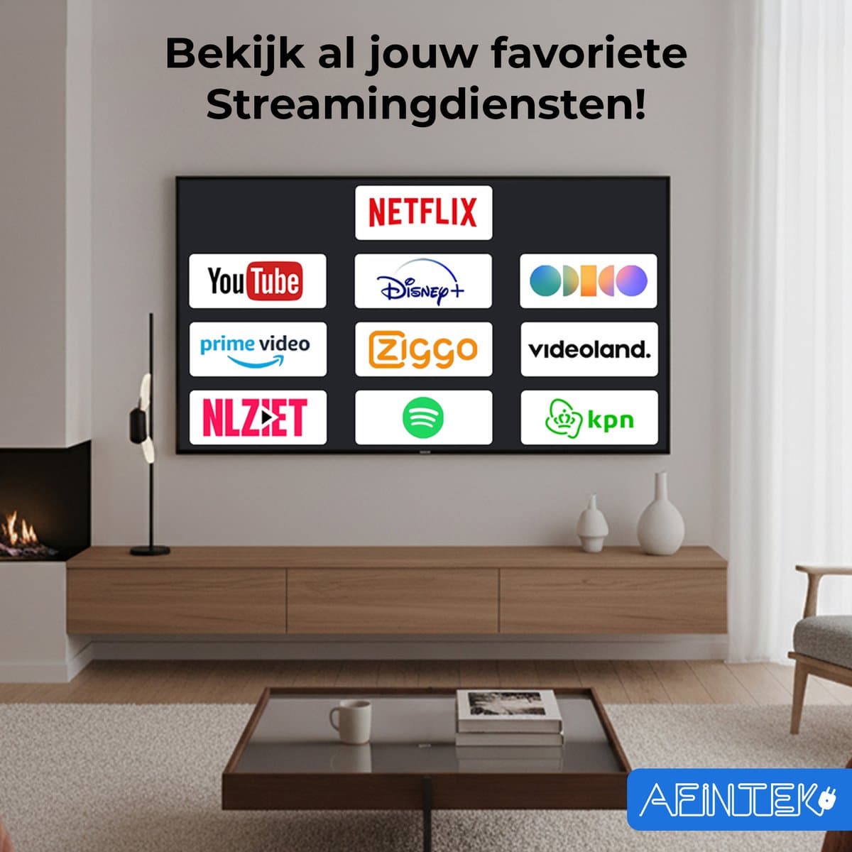 AFINTEK Smart Mini Beamer - Android 11 - 4K Ondersteuning - Netflix & YouTube - Automatische Keystone Correctie - WiFi & Bluetooth - Ingebouwde Chromecast - Wit thumbnail 2