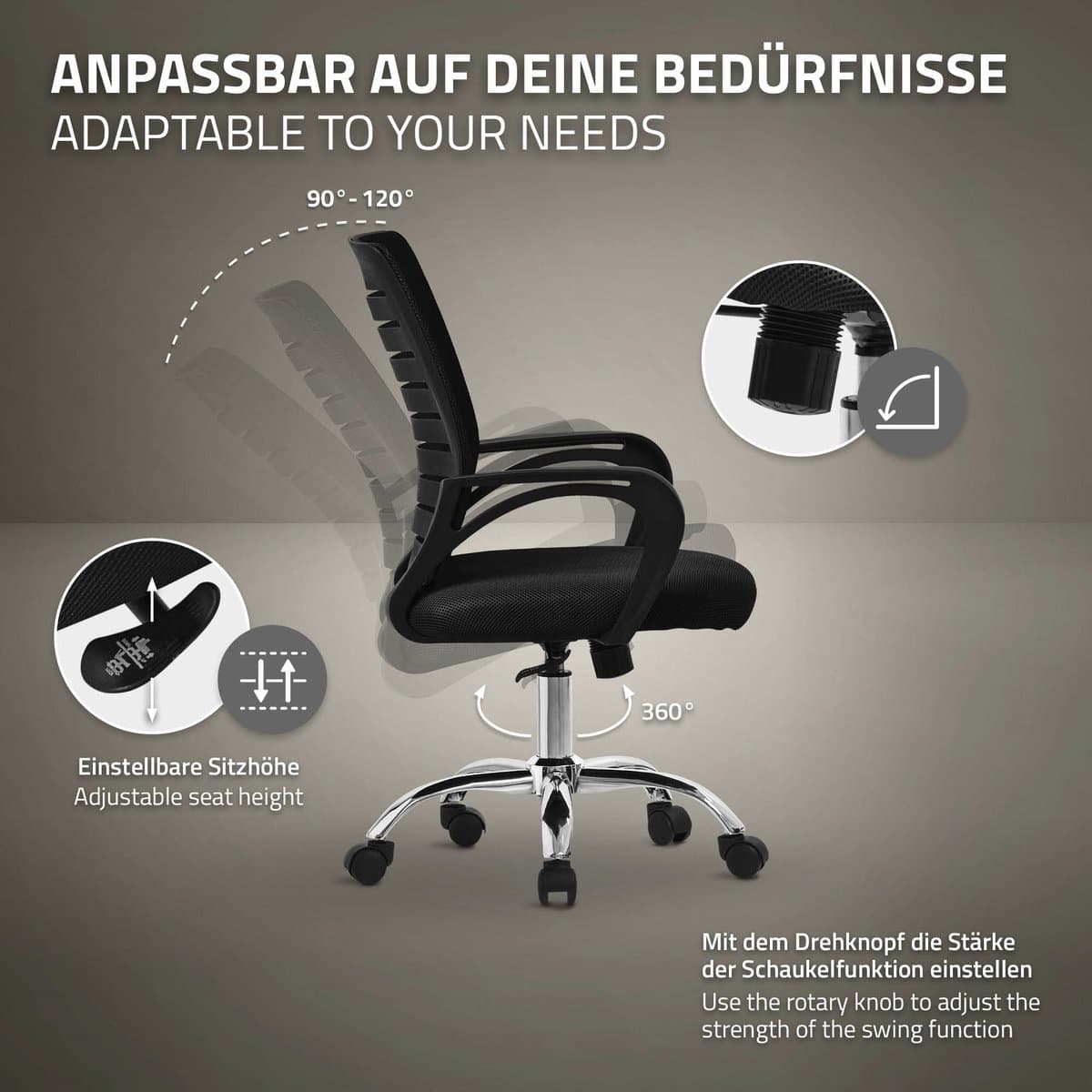 Ergonomische bureaustoel met armleuningen Mesh stof zwart met wielen ML design thumbnail 7