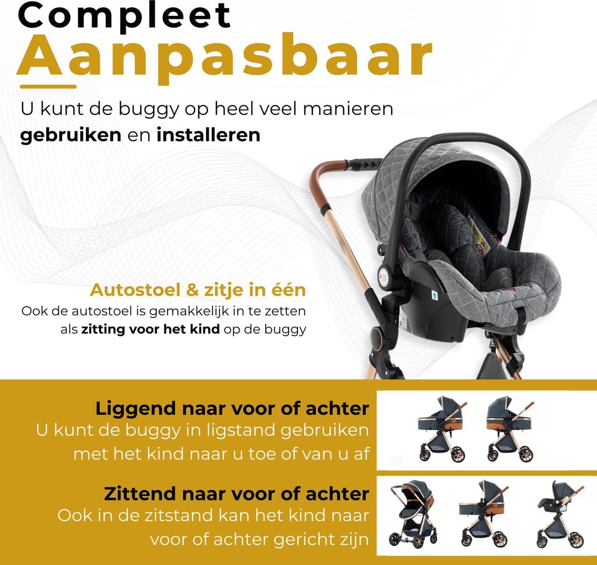 Lunola Nova - Kinderwagen 3-in-1 - incl. autostoel - 0-20kg - XXL - Multifunctionele Buggy 3in1 - Grijs thumbnail 4