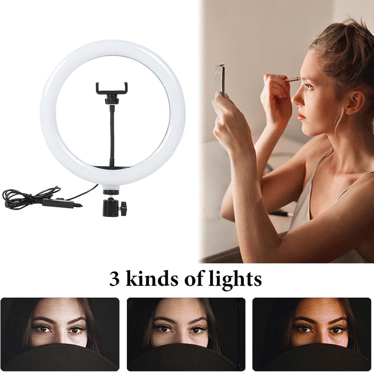 RFWR® Draagbare selfie-lichtring met clip en oplaadbare functie voor smartphonefotografie thumbnail 3