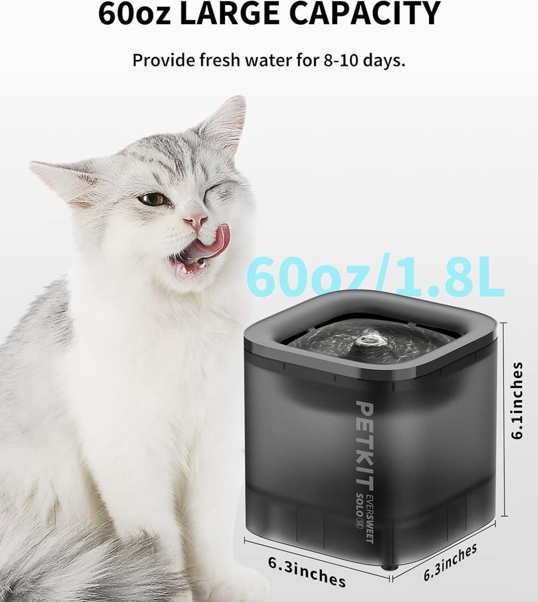 Petkit - Eversweet Solo Se Fontein - Grijs - 1.8L - Ultrastil - Automatische drinkfontein voor kat en hond thumbnail 4