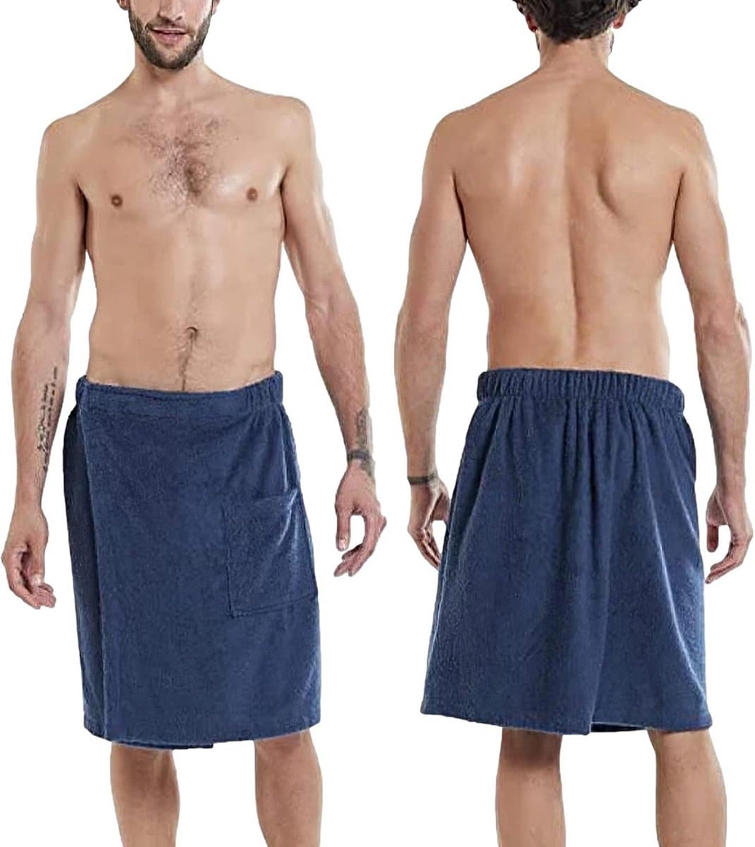 Verstelbare Badhanddoek Wrap voor Mannen - Draagbare Handdoek Rok met Zak voor Gym, Douche, Sauna, Spa en Strand thumbnail 3