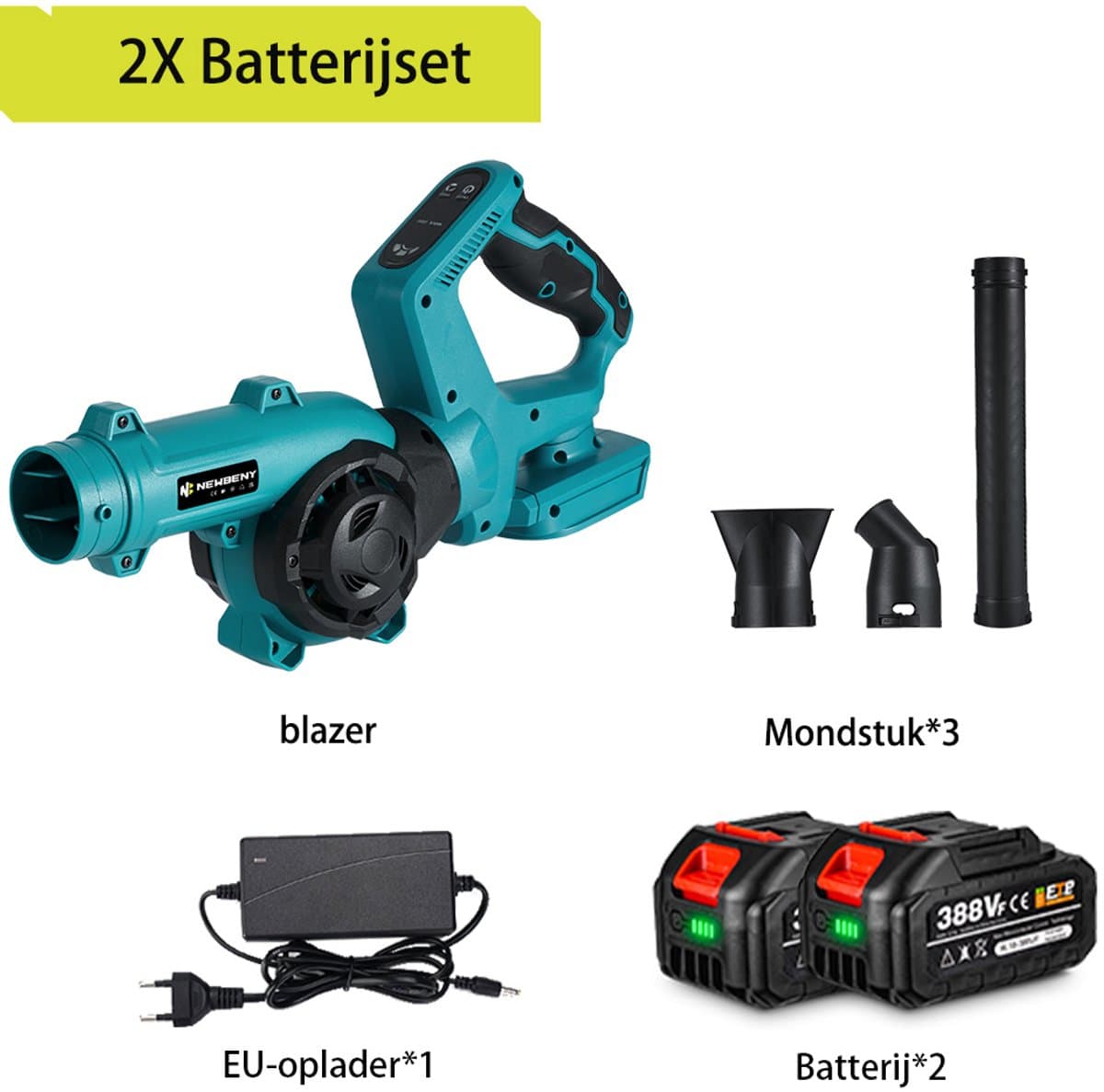 NewBeny Accu Bladblazer 21V - 252 km/u Draadloze Bladblazer - met 2 accu's - 3 versnellingen - Elektrische Bladblazer - voor gazononderhoud, sneeuwblazen, stofverwijdering thumbnail 3
