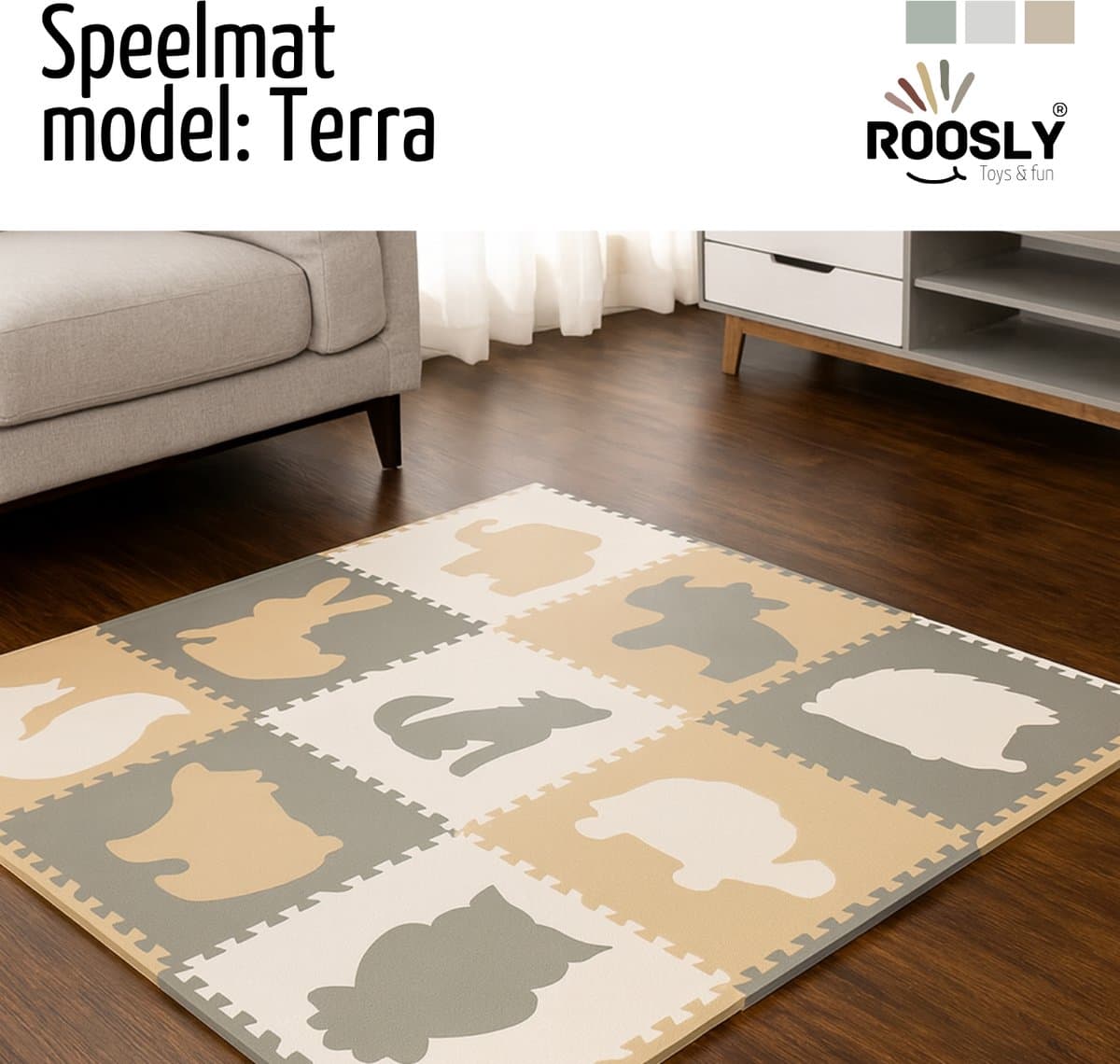 Roosly Speelmat Baby - Speelkleed Baby - babygym - kruipmat - playmat - Foam vloerpuzzel 180 x 180 cm - Inclusief Opbergtas - speelgoed - Veilig & Zacht - Pastel beige & groen thumbnail 6