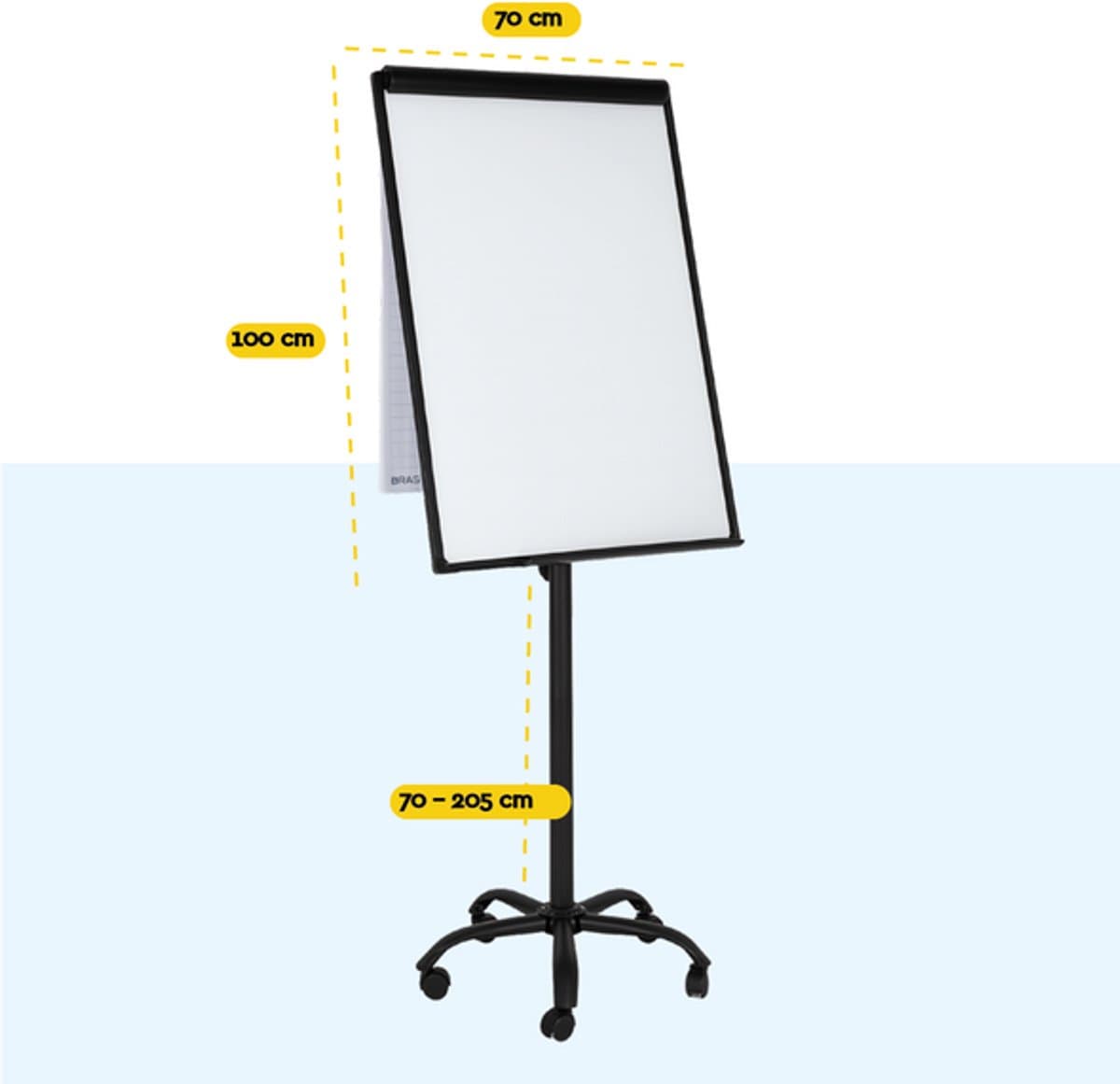 BRASQ Flipover Verrijdbaar - 70x100 cm - Verstelbaar Whiteboard - Inclusief 25 vellen papier, 4 Stiften, 8 Magneten, Wisser - Flipover met Papierklem en Haken - Magnetisch bord - Magneetbord - Zwart thumbnail 8