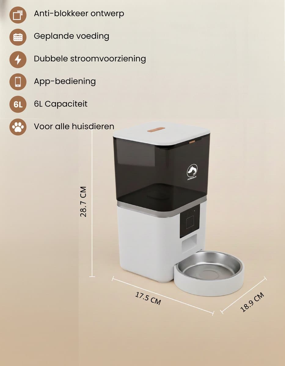 PetMeals® SmartFeed Pro - Automatische Voerbak - WiFi & App Bediening - 6L Inhoud - Voor Katten & Honden - Wit thumbnail 6