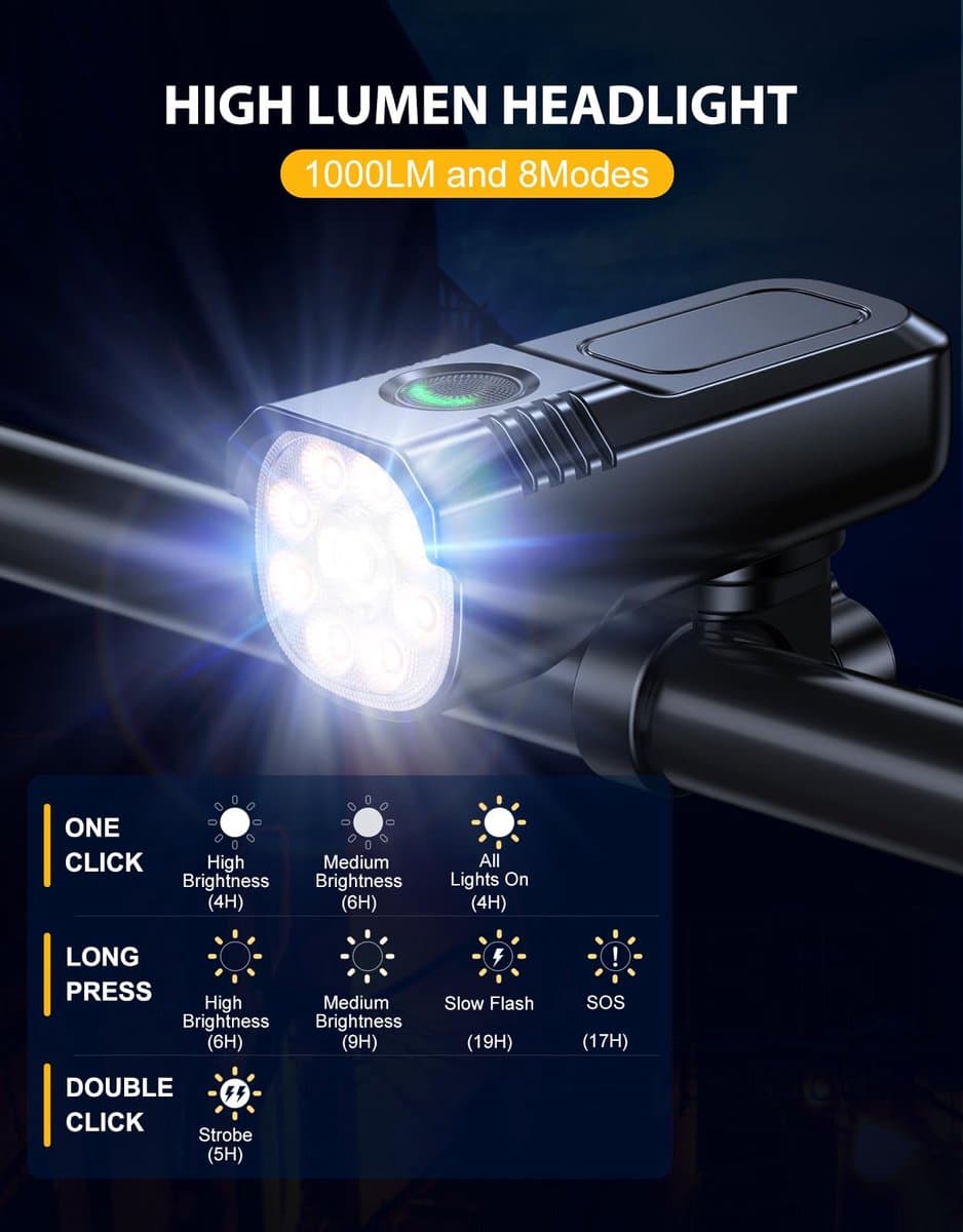 Fietsverlichting Set LED - Fietsverlichting - Fietslampjes Voorlicht & Achterlicht - Fietslamp USB Oplaadbaar - MTB & Racefiets Verlichting - Waterdicht Fietslicht thumbnail 3