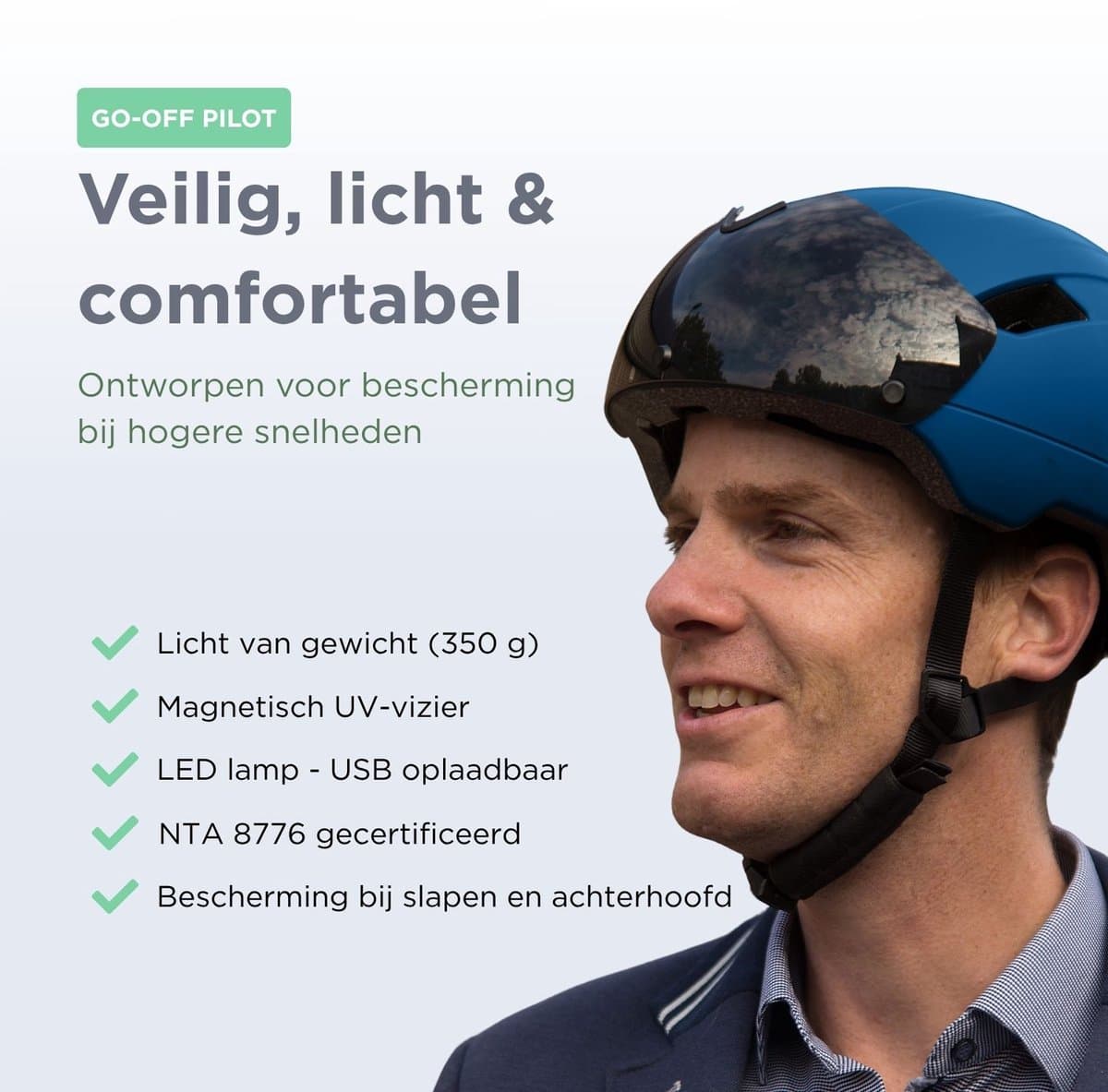 GOOFF® Pilot 3-in-1 Snorfiets Helm met Verlichting en Vizier - Speed Pedelec Fietshelm voor Volwassenen - NTA 8776 - Snorscooter Helm met LED Licht - Goedgekeurd voor Blauw Kenteken en E Bike - Dames en Heren - L - Matblauw thumbnail 7