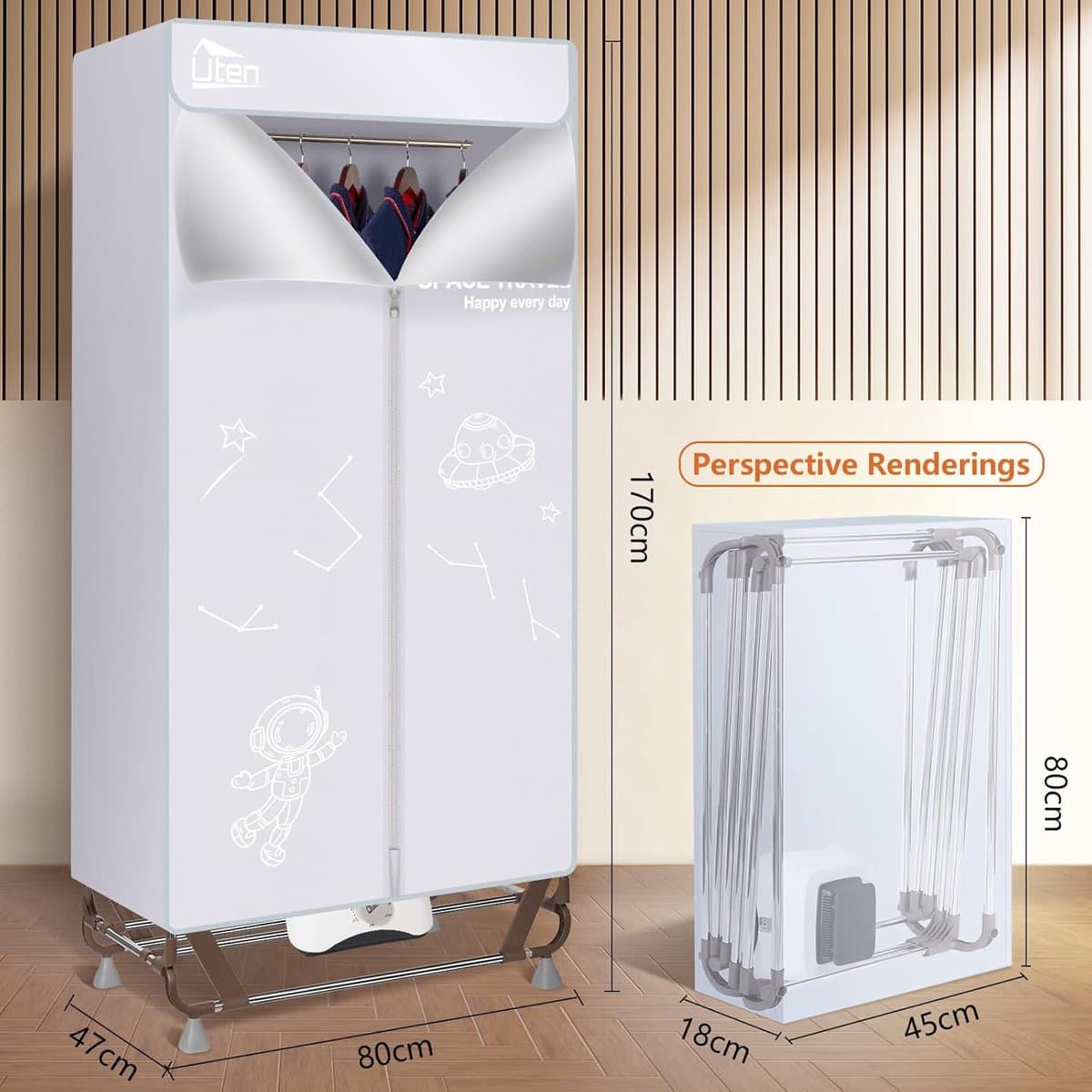 RFWR® Draagbare Elektrische Wasdroger met Grote Capaciteit - 170 cm, 1500 W, Sneldrogend Design thumbnail 2
