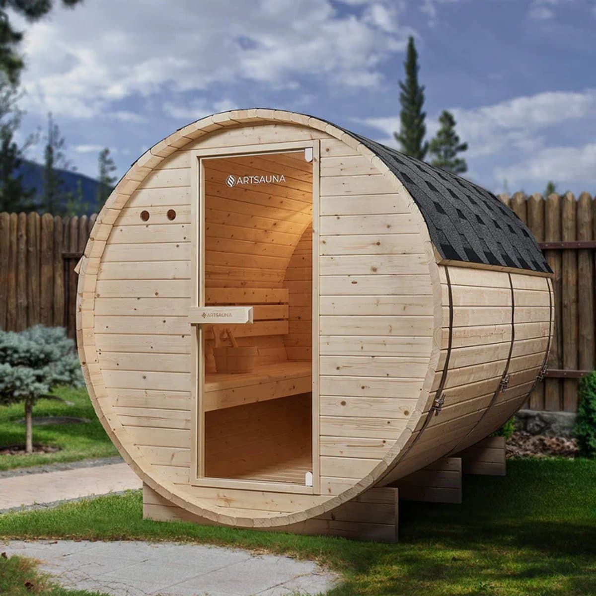 Barrelsauna Spitsbergen - Incl. saunakachel - Ø 190 cm - 3,6 - 8 kW - 2 tot 6 personen thumbnail 5