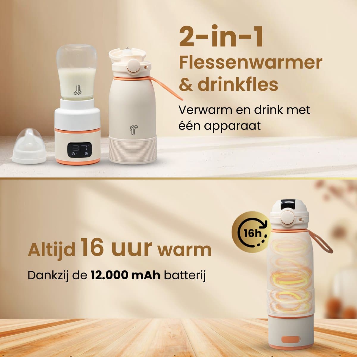 2-1 Flessenwarmer Baby - 2/5 min warm- 500ML–Flessenwarmer voor onderweg–Thermosfles – USB-C Oplaadbaar Trennety® ThermiGo™ thumbnail 5