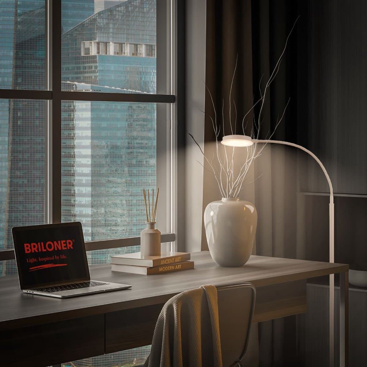 BRILONER Megg - LED Vloerlamp – dimbaar & zwenkbaar – 125.5 cm hoog – warm wit licht – moderne staande lamp – leeslamp voor woonkamer – beige thumbnail 7