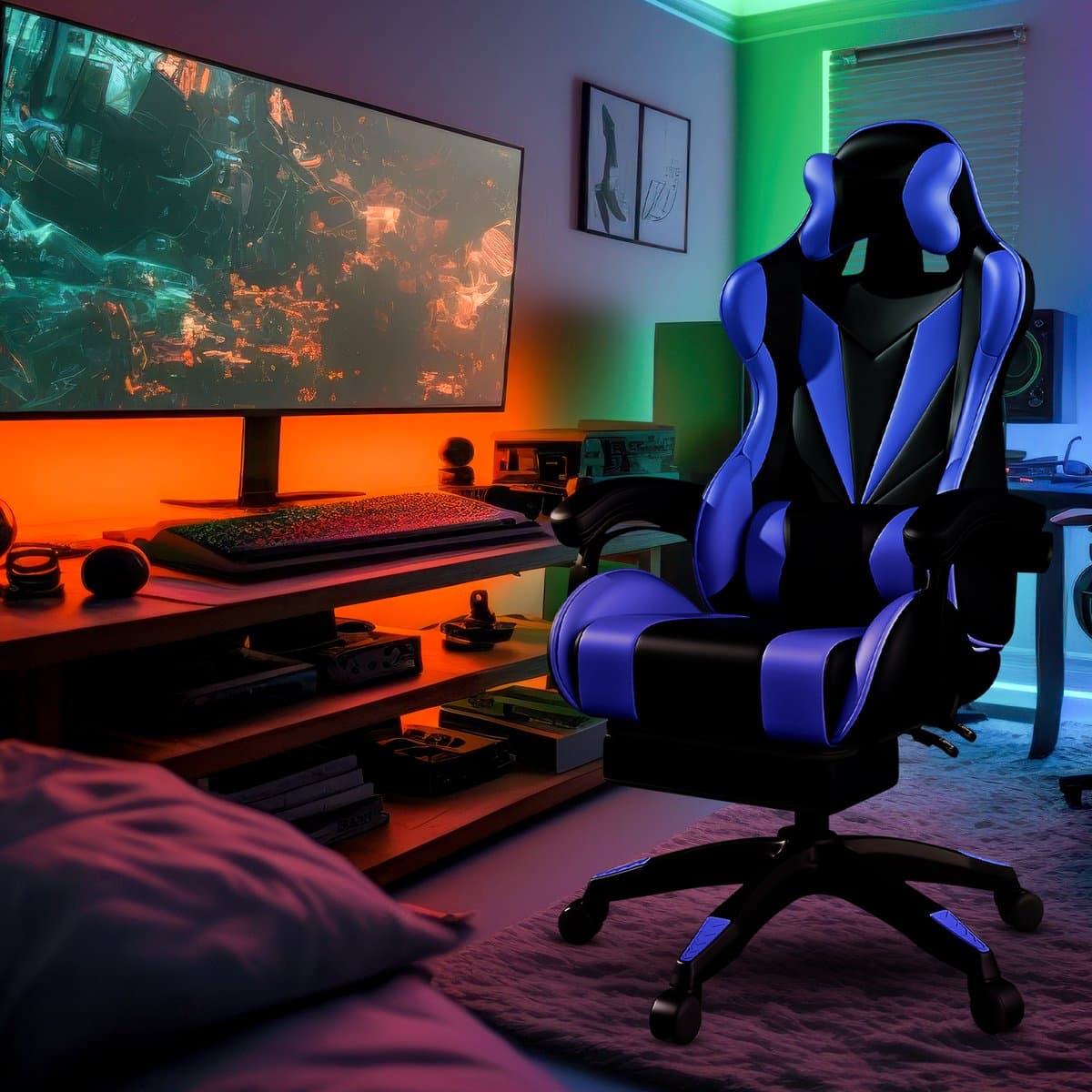 Bayt Gamestoel - Gaming chair - Gamingstoel - Comfort gamer stoel - Zwart en Donkerblauw thumbnail 8