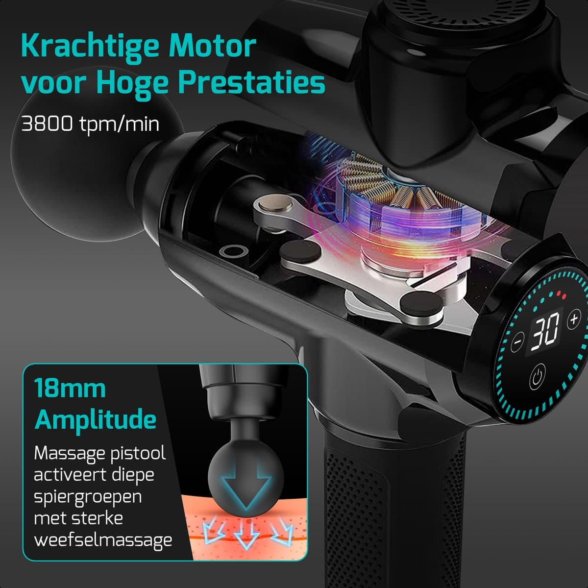 FITAGE Massage Gun: 30 standen, 12 opzetstukken, 7 uur batterij thumbnail 5