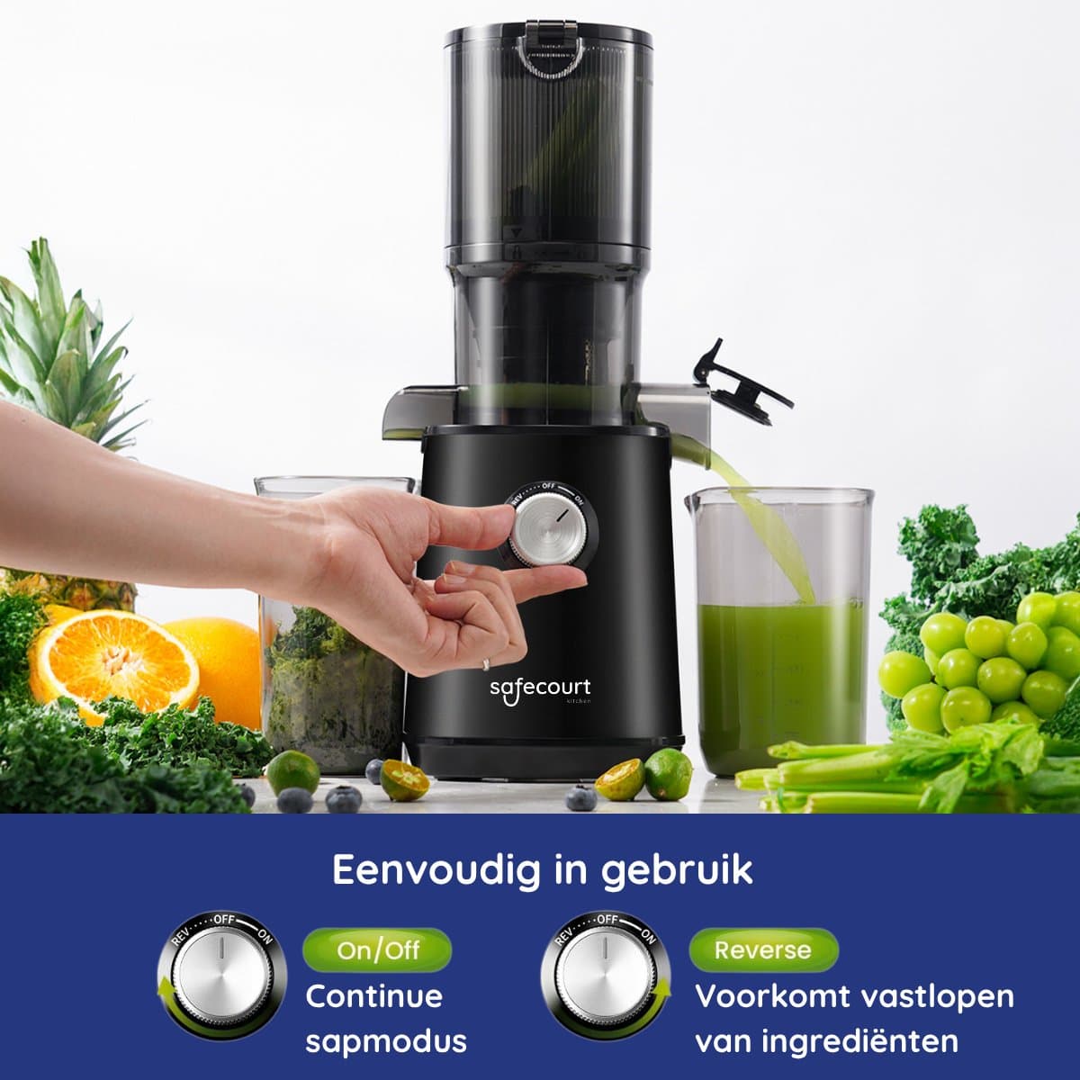 Safecourt Kitchen Sapcentrifuge - Slowjuicer voor Groenten & Fruit - XXL Vulopening - Krachtige motor - Zwart thumbnail 4