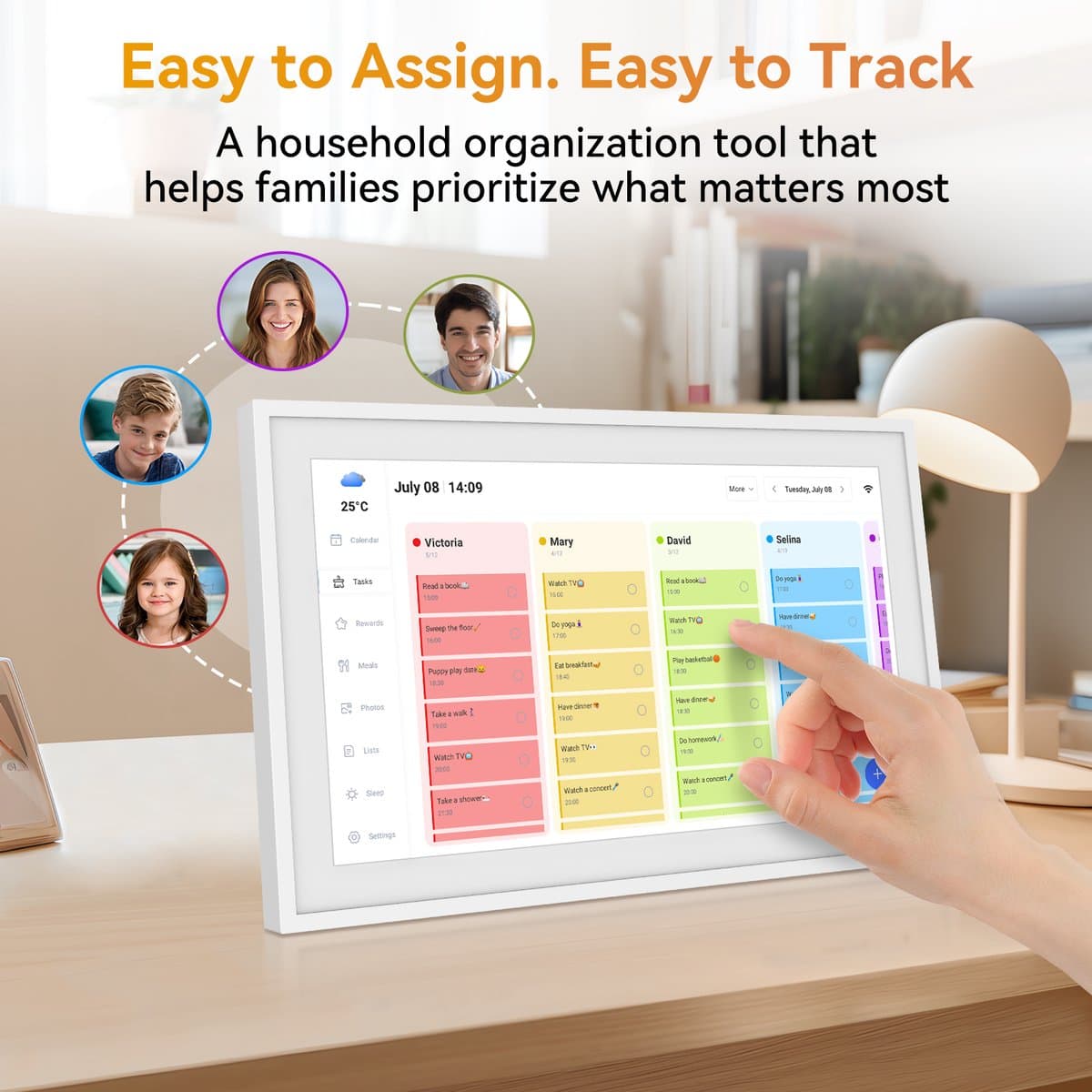 TABWEE P15 15,6" Digitale fotolijst Met Touchscreen – 1080P Full HD Slimme Gezinsplanner-Digitale Fotolijst & Takenlijst, Interactief Haarddisplay – Wand- en Bureaumontage Voor Naadloze Planning thumbnail 3