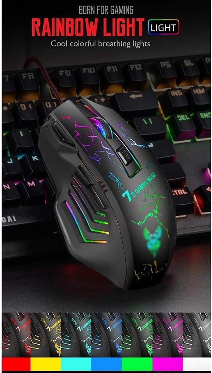 Bedrade Gaming Muis – RGB – Optische USB Computer Muis – 4 DPI Instelbaar tot 2400 – Ergonomisch – 7 Knoppen – Plug & Play – PC & Laptop thumbnail 7