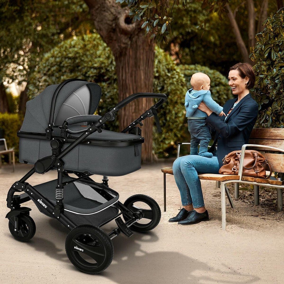 KIDUKU- 3 in 1 combi-kinderwagen- antraciet/zwart buggy incl. autostoeltje-regenhoes- inklapbaar thumbnail 5