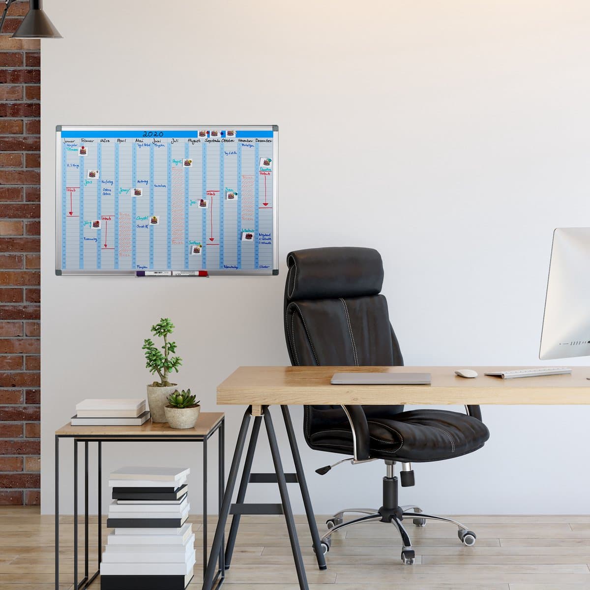 whiteboard planner - jaarplanner - magnetisch - pennenbakje - 60 x 90 cm - wit thumbnail 2