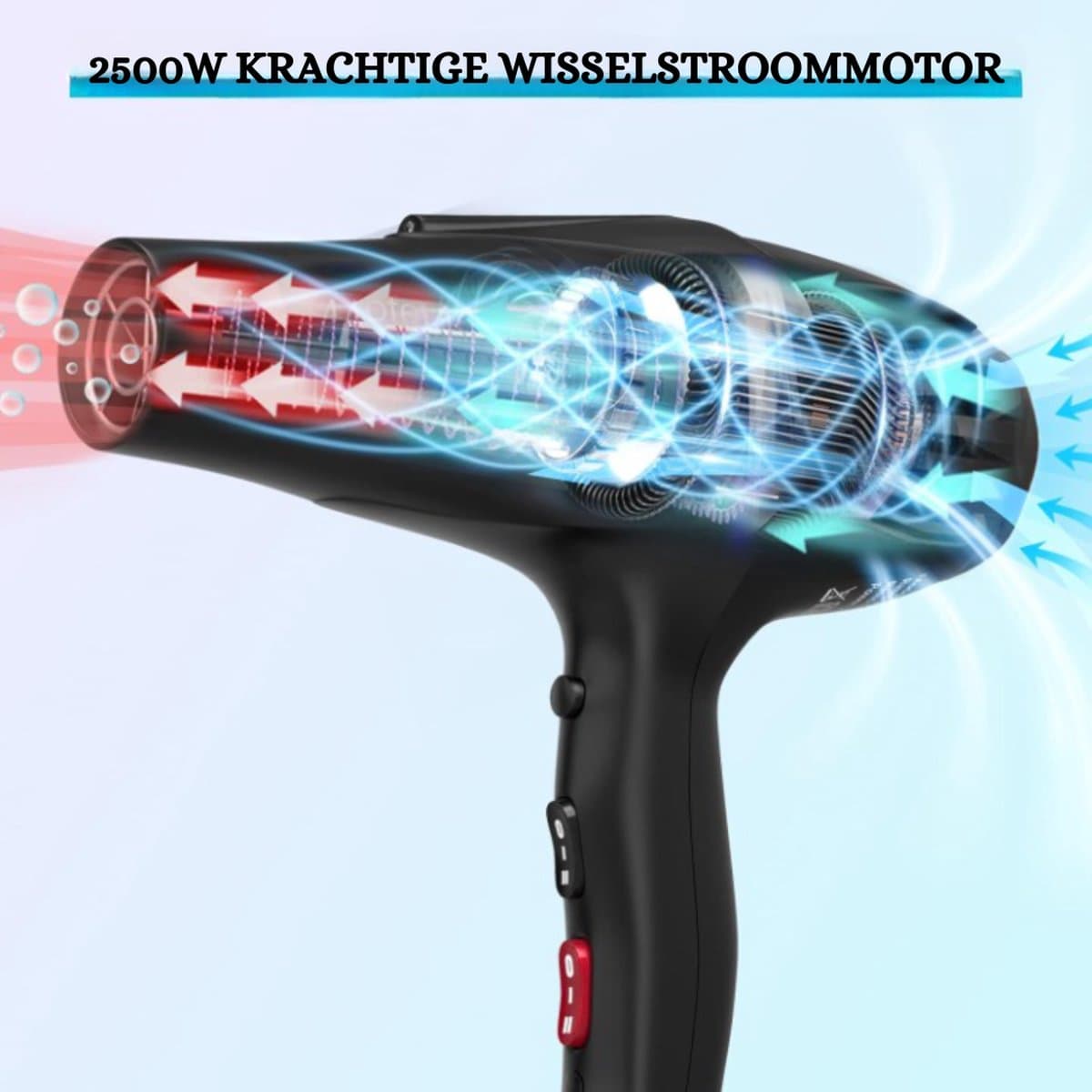 Professionele 2500W Föhn met Ionentechnologie, Diffuser, Concentratoren, Kammen, 3 Temperatuurinstellingen, 2 Snelheden, Lange Kabel thumbnail 4