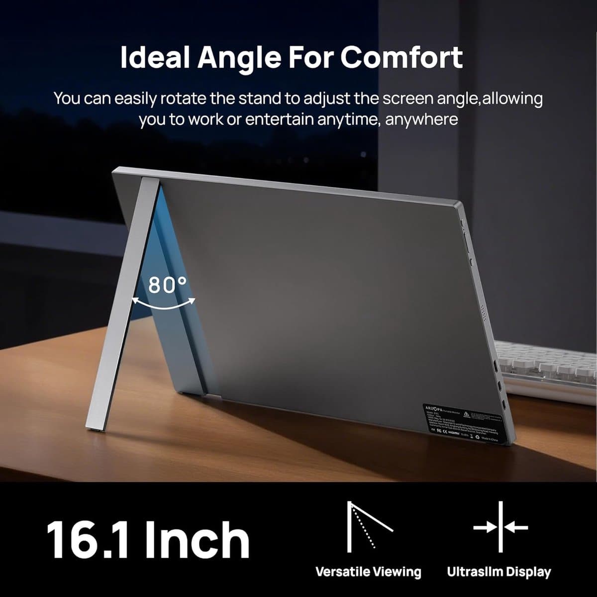 Arzopa Z1FC - Portable 144hz Gaming Monitor - Inclusief Sleeve - Premium Slim Aluminium Design - Space Grey - Apple Macbook Compatible - 100% sRGB Kleurprofiel - Met kabelbundel - 16 inch thumbnail 3