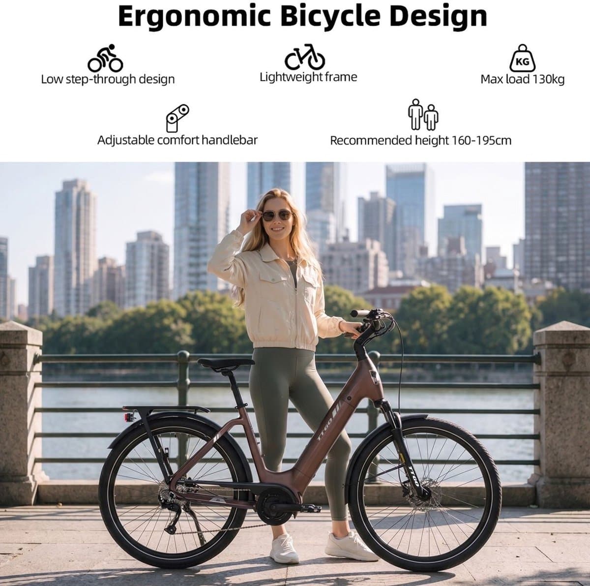 Elektrische Fiets TTGO Z5 - 250W MiddenMotor Stadsfiets - 36V18Ah Accu - 27.5 Inch Banden - Max Snelheid 25km/u - Max Bereik 110-130km - Shimano 9 Versnellingen - Bruin thumbnail 8