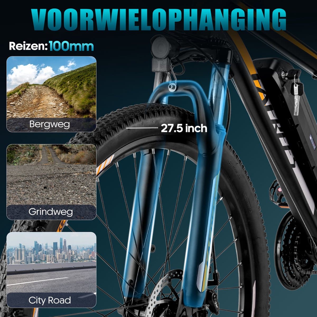 Fafrees F28 MT 27,5 inch Elektrische Fiets - 250W Motor E-bike - 36V 15Ah Verwijderbare Accu - 21 Versnellingsbak - Mechanische Schijfremmen - IPX4 Stadsfiets Trekkingfiets thumbnail 8