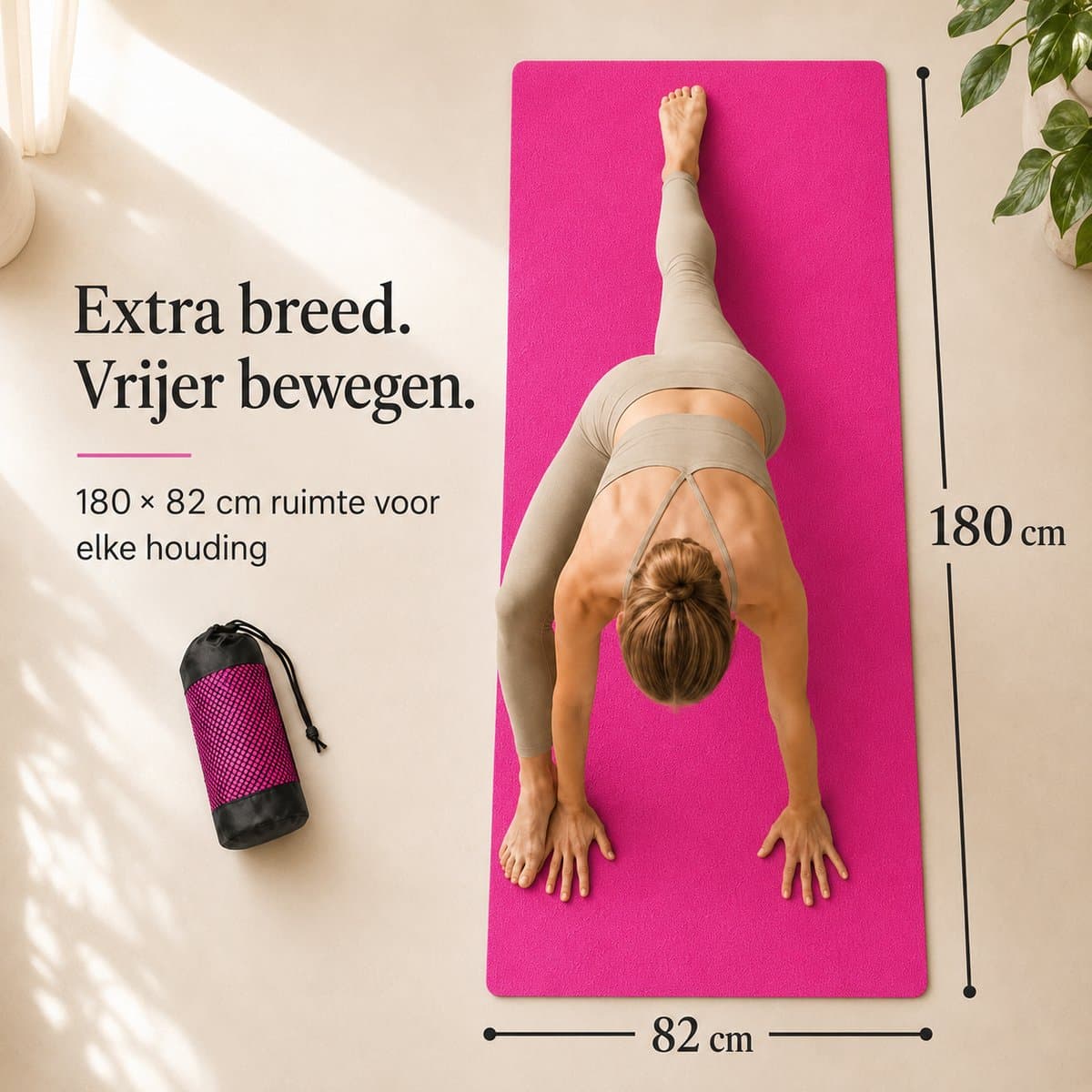 Sercano Yoga Handdoek 180x82cm - Snelle Drogende Microvezel Antislip Yoga Mat Towel - Inclusief Net Draagtas - Machinewasbaar - Hot Yoga & Vinyasa - Roos thumbnail 4