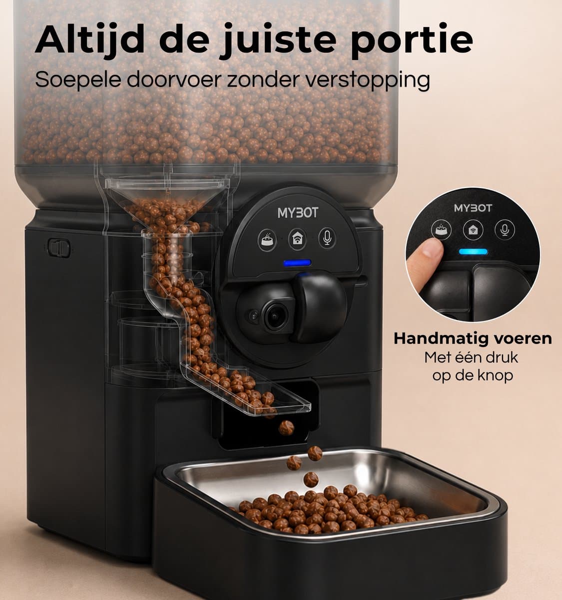 MYBOT Automatische Voerbak met Camera - Kat en Hond - Voerautomaat 6.5L - Verstelbare Camera via App - Oplaadbare Batterij - Voor Droogvoer - Zwart - P5 thumbnail 6
