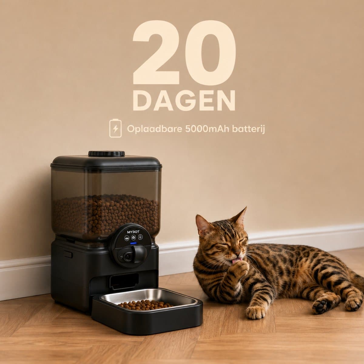 MYBOT Automatische Voerbak met Camera - Kat en Hond - Voerautomaat 6.5L - Verstelbare Camera via App - Oplaadbare Batterij - Voor Droogvoer - Zwart - P5 thumbnail 8