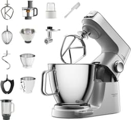 Productfoto van Kenwood KVL85.704SI keukenmachine - 1200W - met Ingebouwde weegschaal - 5+7L kom - Veel meegeleverde accessoires: blender, foodprocessor, citruspers, hakmolen, vleesmolen, spatel - Zilver