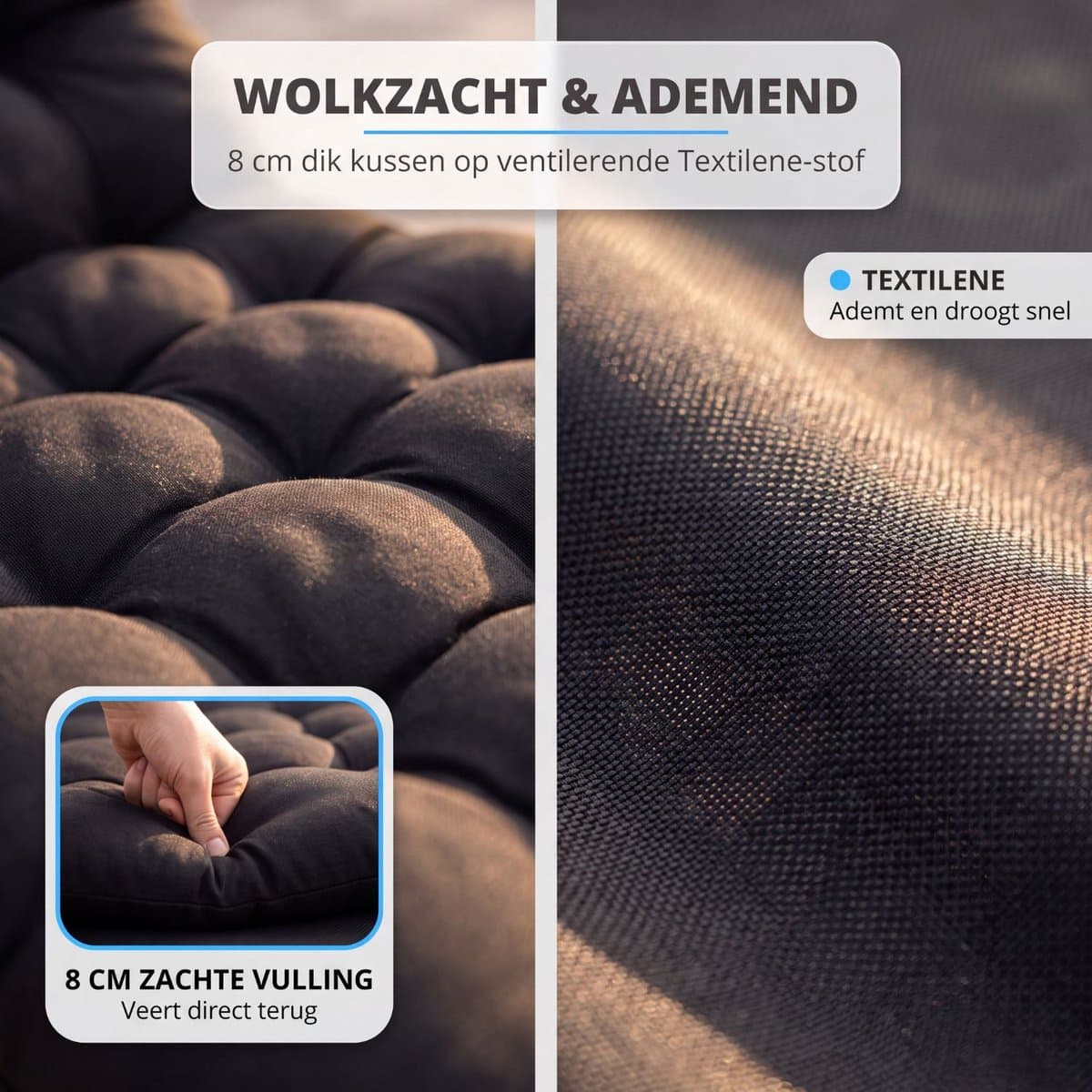 FlinQ 2x XL Relax Tuinstoelen Cloud Comfort Deluxe - Verstelbare Zero Gravity Relaxstoel - Extra breed - Extra dikke kussens - Hoofdkussen & Bekerhouder/Tafeltje - Ligstoel - Tuinmeubelen - Ideale Campingstoel - Ook voor Tuin of Balkon thumbnail 8