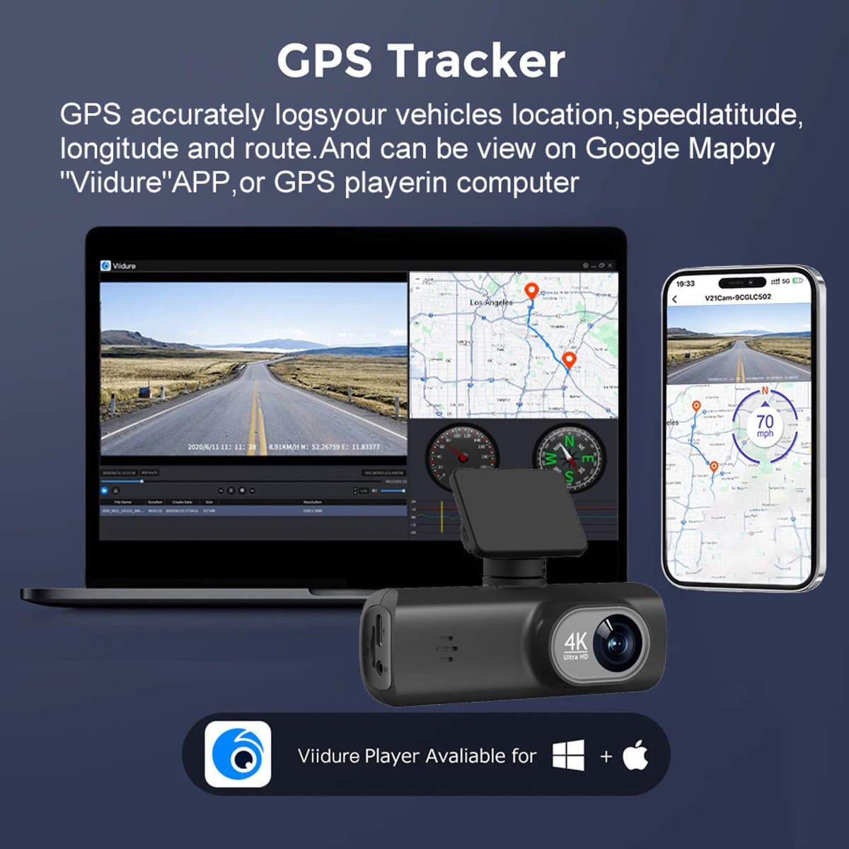 Namajunas – Dashcam voor auto voor en achter – 4K+1080P, WiFi, HDR nachtzicht -24-uurs bewaking– Dashcam voor auto full hd gps– G sensor, 170° groothoek, loop-opname, parkeerstand thumbnail 7