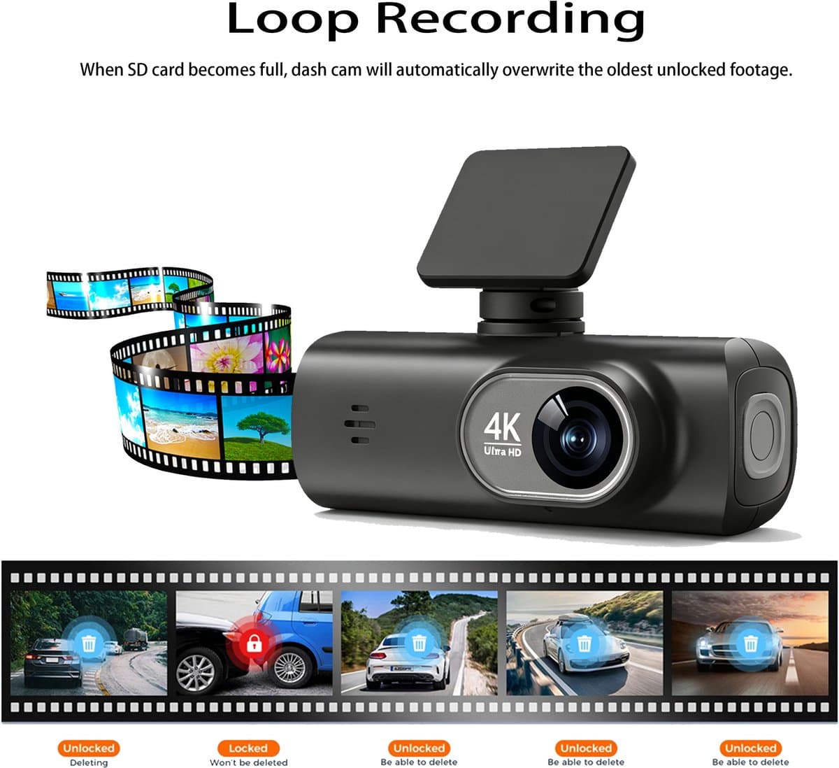 Namajunas – Dashcam voor auto voor en achter – 4K+1080P, WiFi, HDR nachtzicht -24-uurs bewaking– Dashcam voor auto full hd gps– G sensor, 170° groothoek, loop-opname, parkeerstand thumbnail 4