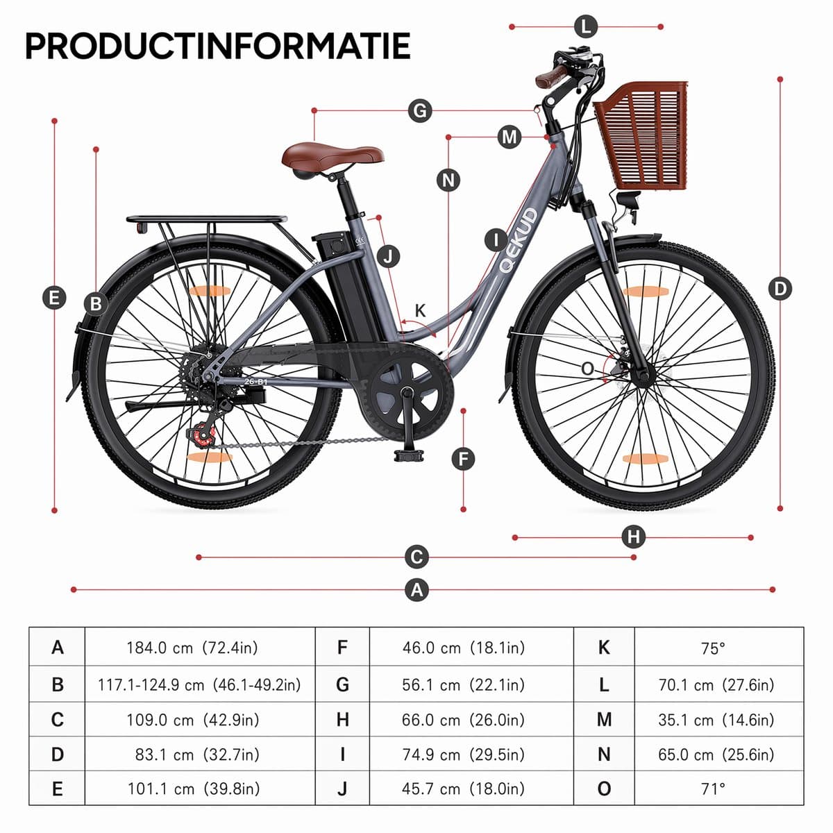 Qekud Elektrische Fiets - 26 Inch E-bike - 36V 13Ah Uitneembare Accu - Actieradius 80 km - Shimano 7 Versnellingen - Schijfremmen - Verlichting- Ideaal voor Woon-werkverkeer thumbnail 2