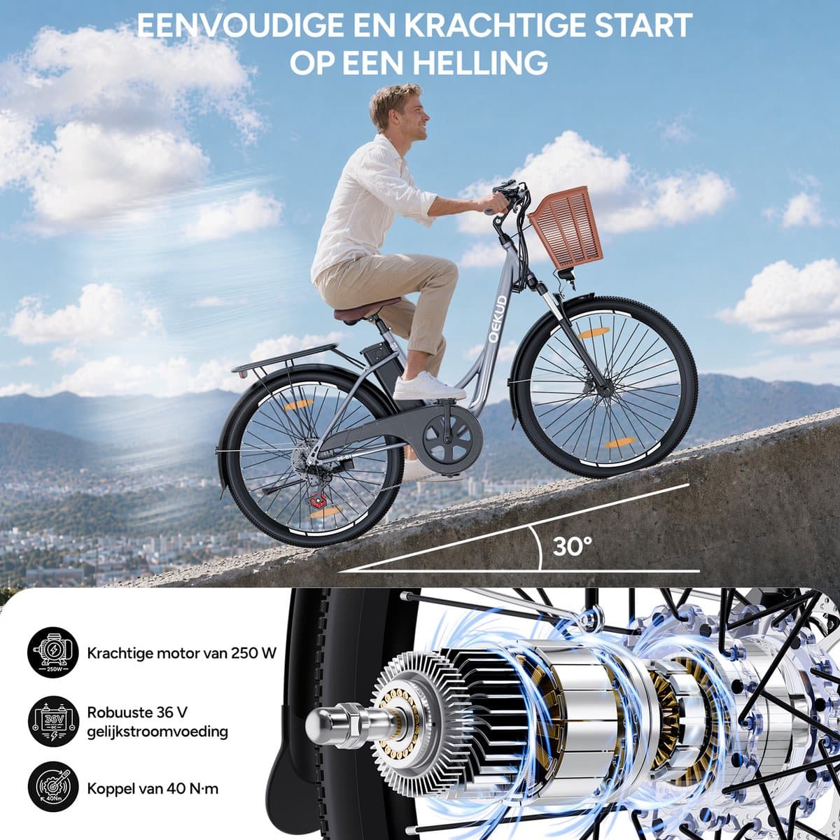 Qekud Elektrische Fiets - 26 Inch E-bike - 36V 13Ah Uitneembare Accu - Actieradius 80 km - Shimano 7 Versnellingen - Schijfremmen - Verlichting- Ideaal voor Woon-werkverkeer thumbnail 7
