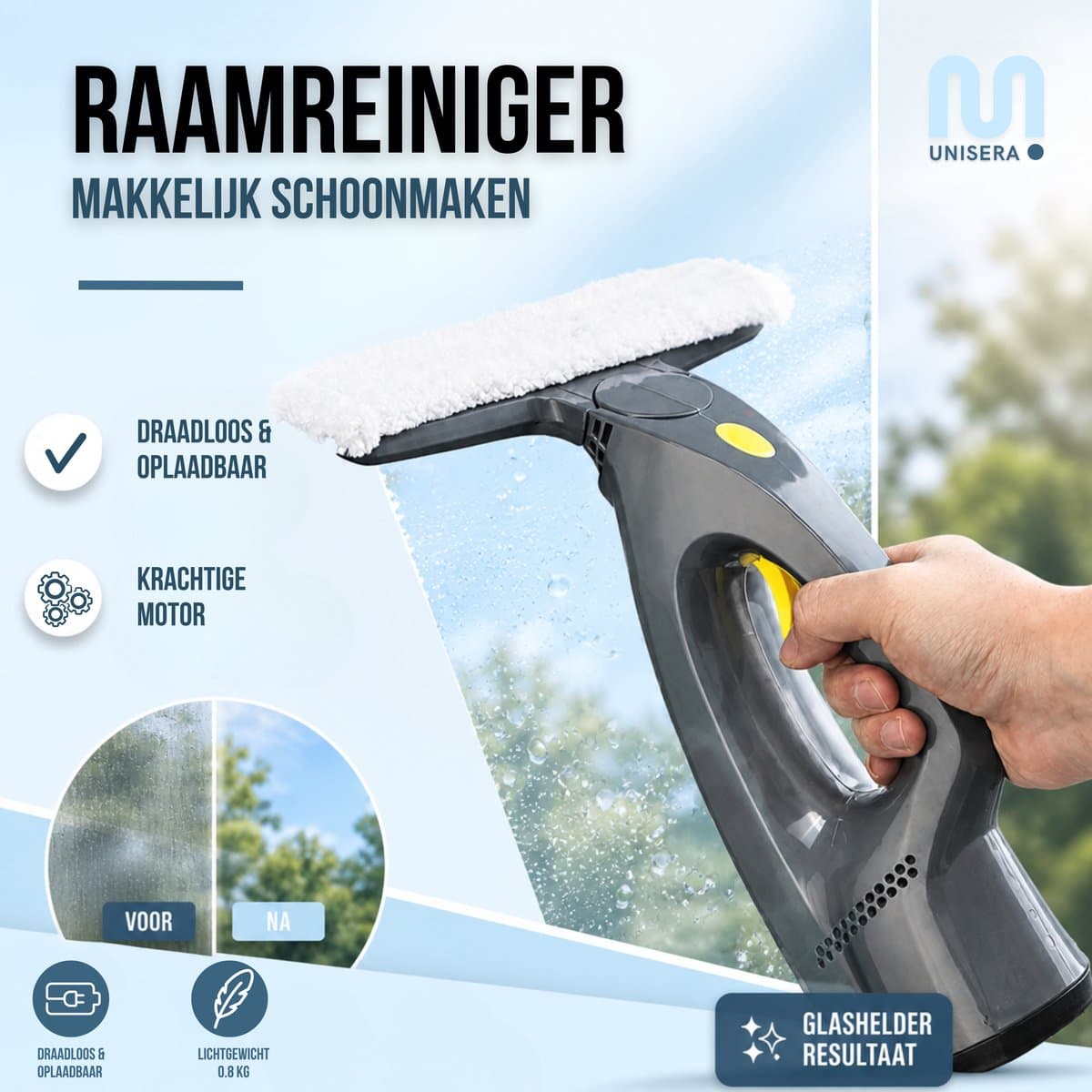 Unisera Elektrische Raamwisser - Raamtrekker - Snoerloze Ruitenwasser - Alles-in-één thumbnail 5