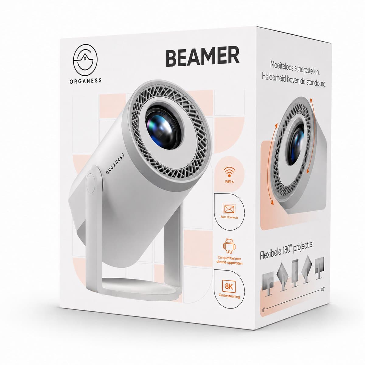Organess Beamer - Home Cinema - 8k ondersteunend - Projector - besturingssysteem 14.0 - Projector Scherm - Wit thumbnail 8
